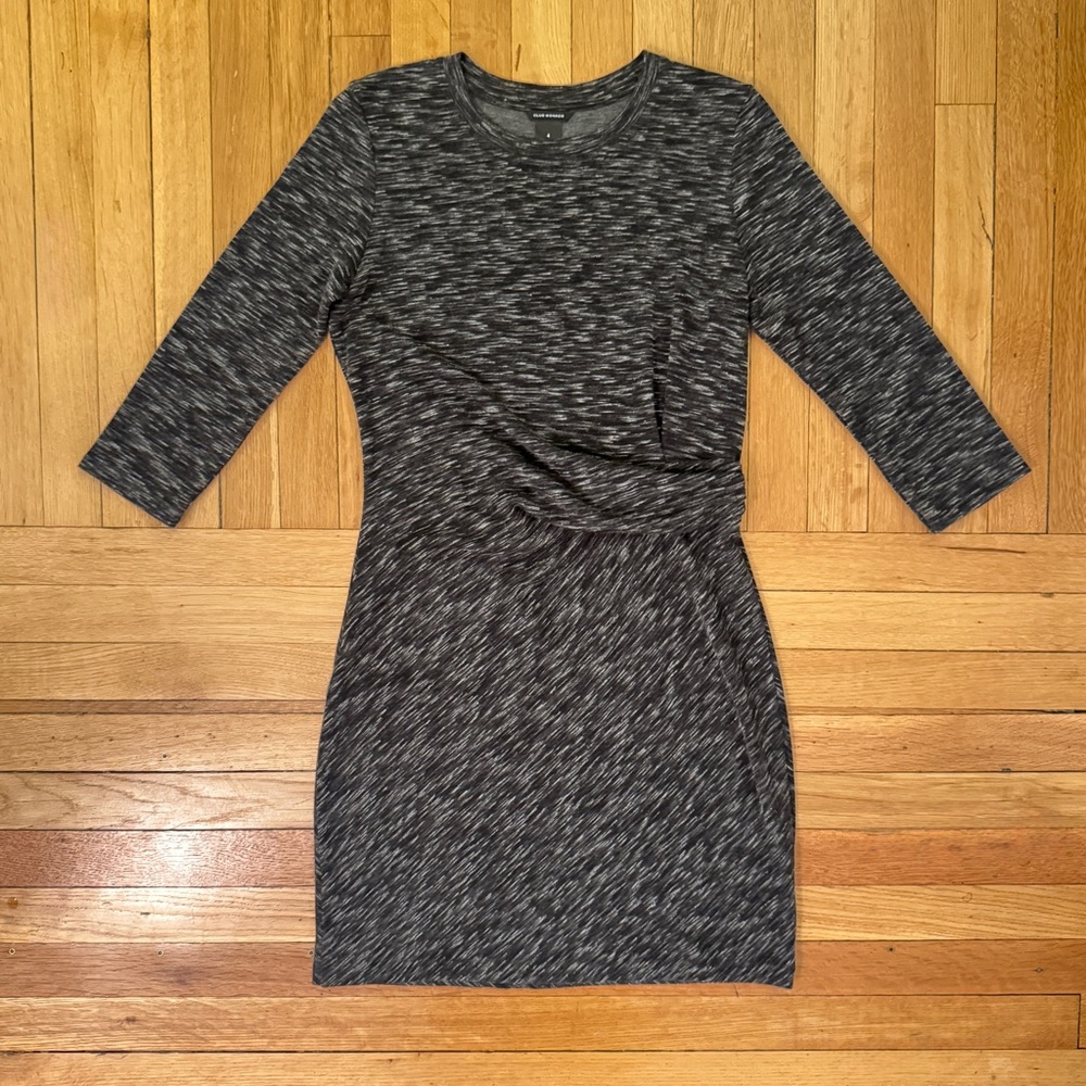 Club Monaco Black/white Slub Jersey 3/4 Sleeve Draped Side Dress | size 4